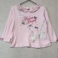 メゾピアノ 長袖カットソー 110㎝ ピンク リボン＆レース♡ ペン汚れあり