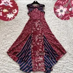 美品ドゥロワー ジャカード 裏地シルク混 リボンロングフレア