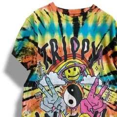 BPFY サイケ Tシャツ 古着 スマイル マーク 陰陽 タイダイ スマイリー