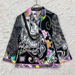 未使用級✨レオナール 長袖ブラウス トリム 花柄 ブラックジップアップ LL 未使用級✨レオナール 長袖ブラウス トリム 花柄 ブラックジップアップ