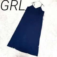 GRL ネイビー キャミワンピース ロング丈 大きめポケット２つ　後ろスリット
