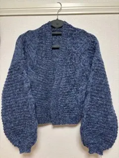ニットカーディガン ケーブル編み ショートカーディガン ブルー セレクトモカ