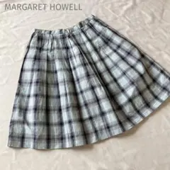 マーガレットハウエル コットン リネン チェック フレア スカート Ⅱ ミント