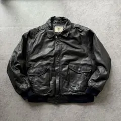 Vintage 90s 本革 レザーフライトジャケット 短丈 XL 黒