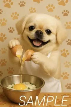 【A4/ai032】AIイラスト ポスター 犬 調理シーンdog okonomi