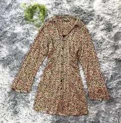 ZARA【US XS】マルチカラー 花柄 長袖 シャツワンピース ボタン 前開き
