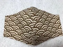 男性用布生地茶色の和柄★大きめ手作り立体マスクカバー★ハンドメイドインナーマスク