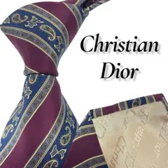 【美品】クリスチャンディオール ネクタイ ペイズリー ストライプ ボルドー