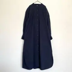 ユニクロ　コットンギャザーロングシャツワンピース　UNIQLO 羽織り　ネイビー