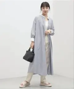 BEAMSHEART ストライプ柄 シャツワンピース ロング丈
