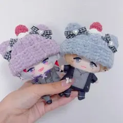 【くまちゃん水色】にじぱぺっと　ぬい帽子　ぬい服　ネコ耳　ニット帽 10cmぬい