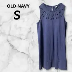 OLD NAVY くカットワーク刺繍 ノースリーブワンピース 紺 Sのサムネイル