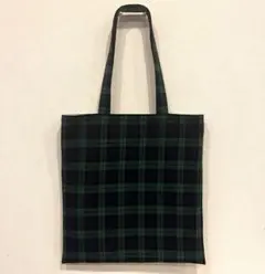 ハンドメイド　緑のタータンチェック柄　フラットバッグ　肩掛け
