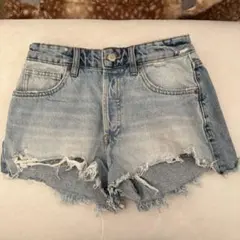 ZARA 34 ショート パンツ デニム ウォッシュド加工 ライトブルー