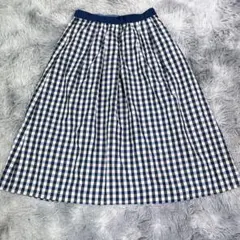 KUMIKYOKU【2】ミモレ丈スカート　ブルー　チェック柄　レディース　薄手