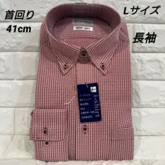 【i-shirt】長袖ワイシャツ L41 レッドチェック ボタンダウン 形態安定