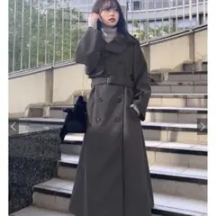 GRL ze843 フェイクウールトレンチコート チャコール