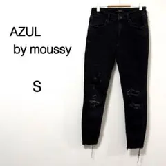 【アズールバイマウジー】スキニーデニム ダメージ加工 カットオフ ブラック S
