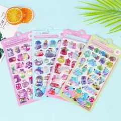 ぷくぷく立体シール 4枚セット｜オーロラ・角度で色変化・キラキラ