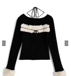 GRL ファーホルターネックリボンニットトップスru1387