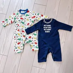 ベビー カバーオール 2枚セット 恐竜 ネイビー 60〜70㎝ 長袖 男の子