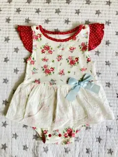 フレンチスリーブ　ロンパース　ホワイト　レッド　水玉　花柄　リボン　サイズ70