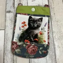 猫/花柄　スマホショルダー　ハンドメイド