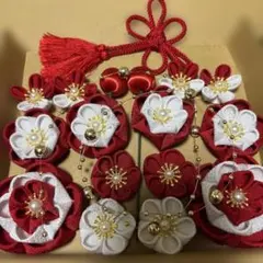 つまみ細工　紅白②　お花パーツ　お得箱
