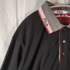 19-9 FILA(フィラ) 衿ジャカードデザインポロシャツ 黒 長袖