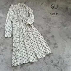 GU ジーユー シャツワンピース ロングワンピース ダイヤ柄 総柄 M