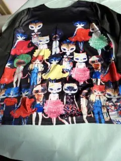 キャット柄　黒　チュニック　フリーサイズ