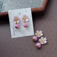 桜　淡藤色水引　ニッケルフリーピアス No.4