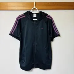 【新品未使用】adidas フード付き 半袖 ブラックジャージ Lサイズ