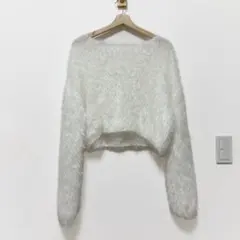 GRL シャギーニット ショート丈 ホワイト