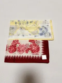 新品 ジュンアシダ ハンカチ 2枚セット 花柄 リボン 赤 黄色のサムネイル