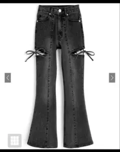 GRL グレイル サイドカットアウトリボンフレアデニムパンツ[cu578]