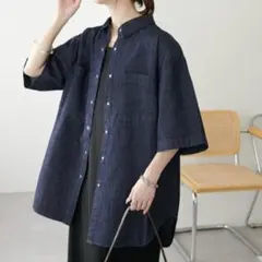 DISCOAT　半袖デニムシャツ　ネイビー　M
