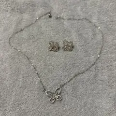 バタフライ 蝶々 ネックレス フラワー ピアス セット