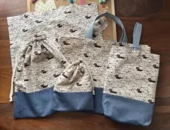 m*M様 入園入学５点セット　ネコ柄　茶