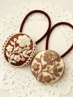 【No.226】インド刺繍 くるみボタン38㎜ ヘアゴム 2個セット
