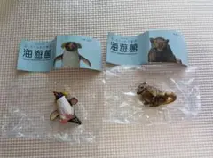 2個セット　海遊館　ミナミイワトビペンギン　アカハナグマ　木彫り　ガチャ　彫刻