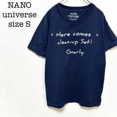 ナノユニバース　半袖Tシャツ　濃ネイビー　S　英字プリント　綿100%