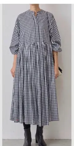 BEARDSLEY 先染めギャザーワンピース　ギンガムチェック