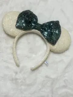 TDR ディズニー カチューシャ スパンコール 白 黒 ミニーシー限定バイカラー