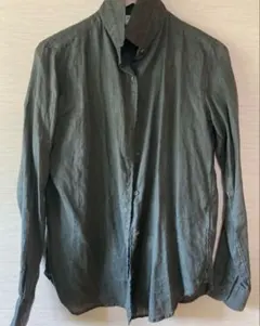 ユニクロ プレミアム リネンシャツ S カーキ長袖 麻