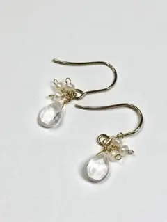 ☆天然石ローズクォーツ淡水パールの可愛いピアス