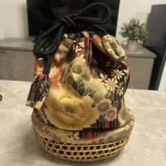今日で出品終わります。　和装用巾着バッグ 牡丹の花柄