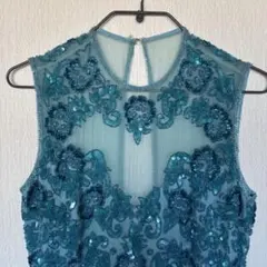 スカラ SCALA ロングドレス ノースリーブ ビーズ 刺繍 L パーティー