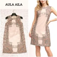 AULA AILA ペイズリー ノースリーブ ドレス ワンピース サテン 袖なしのサムネイル