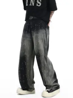 【あゆむ】Birth of  child ストーンデニム BIRTH OF ROYAL CHILD rhinestone-embellished wide-leg Jeans